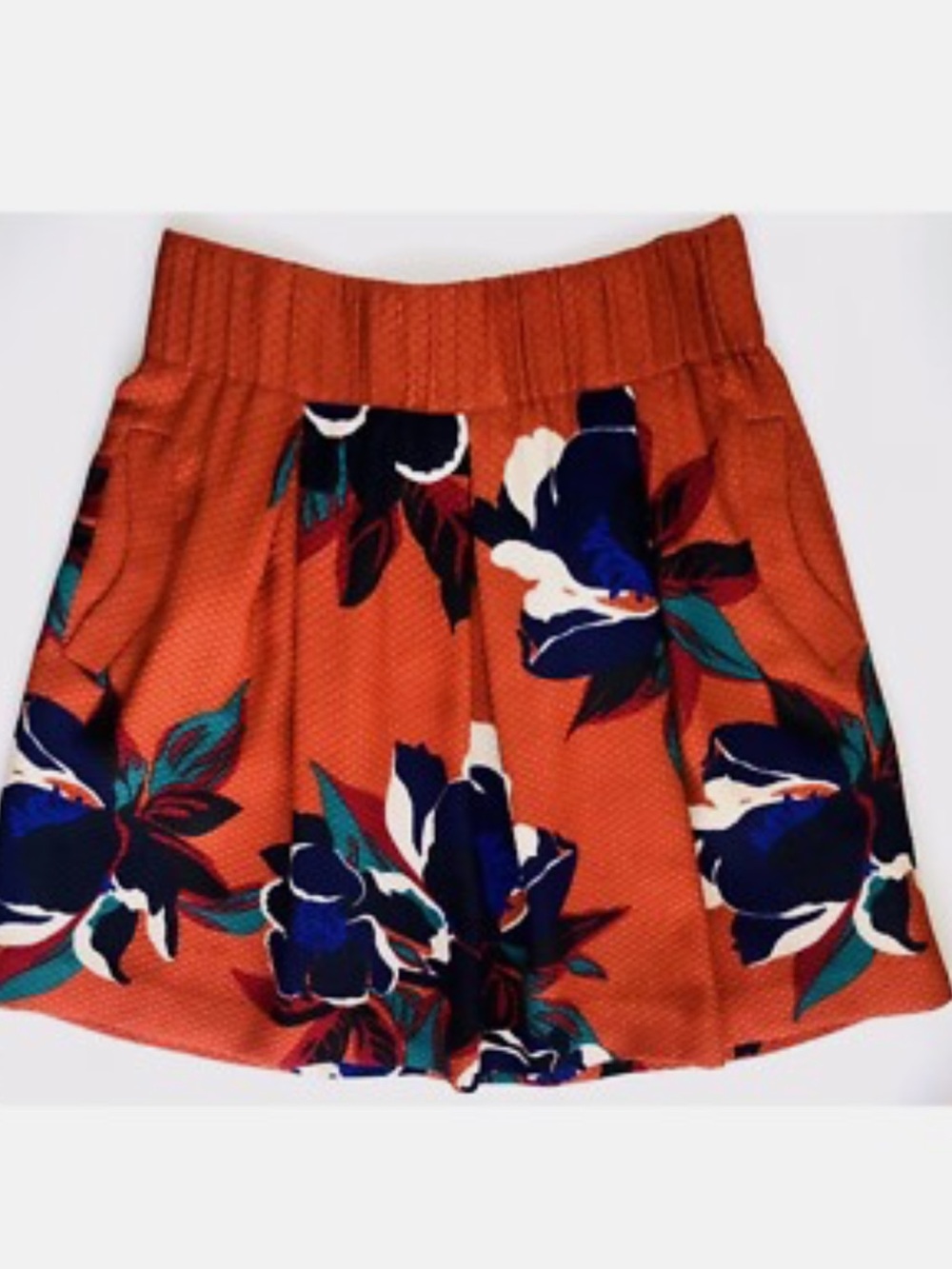 Maeve Rust Orange Floral Circle Skirt with Navy & Teal Accents size 2